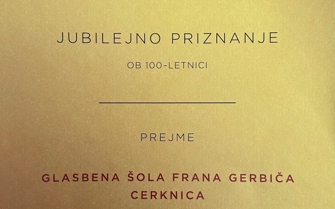 Priznanje Godbe Cerknica Glasbeni šoli Frana Gerbiča
